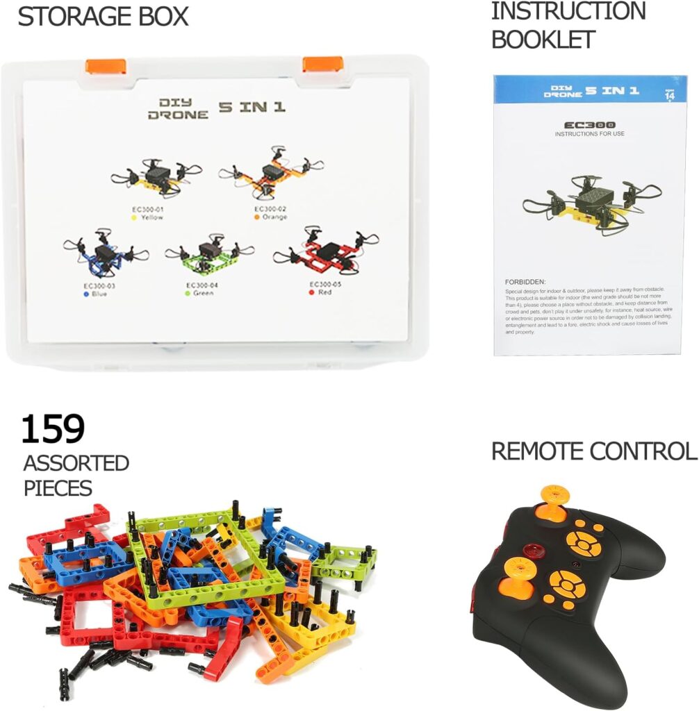 5 in 1 Building Toys Set and Mini Drones Diy Blocks Sets for Boys, Educational STEM Science Experiment, Family Activity, Birthday  Christmas Gift for Boys Girls Teens (Multicolour)